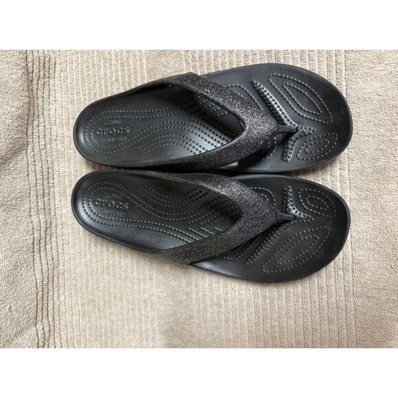NWOT Crocs Women Kadee II Flip Flops Black Sparkle Size W11 - Picture 3 of 7